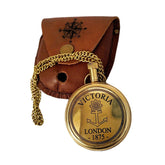 Engraved brass pocket watch with chain